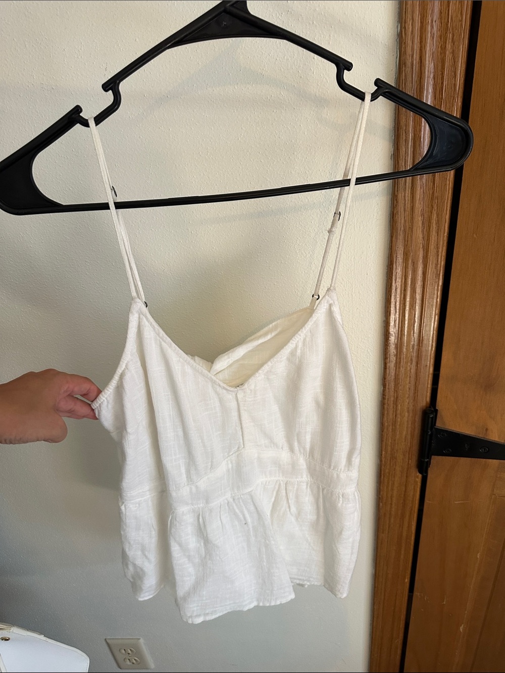 Abercrombie & Fitch White Spaghetti-Strap Peplum Camisole
